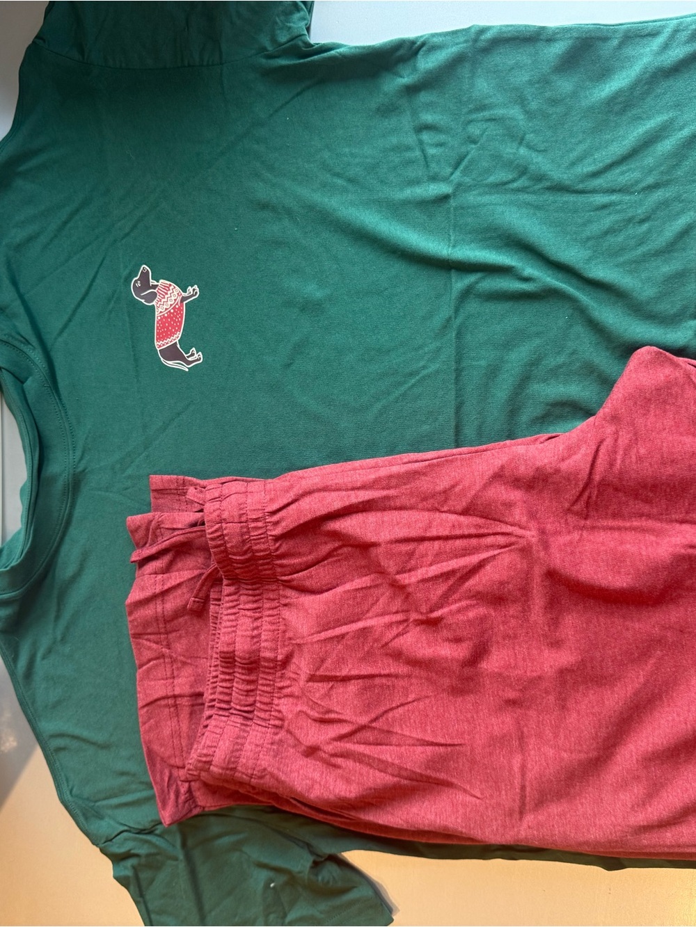 Goodfellow & Co Green Tee with Red Jogger Bottoms